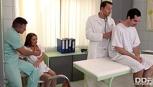 Polyclinic three-way with Milf Doctor Dominica Phoenix leads to double penetration