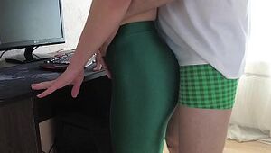 Russian Chick Sasha Bikeyeva - Home video of a Chick in green spread trousers