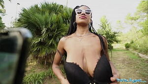 Public Agent Dark-hued Tina Fire and thick swinging and bouncing orbs banged outdoors