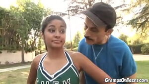 Cheerleader vag pounded by aged dude meat