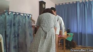 Sewing grandmother jumps on fresh dick